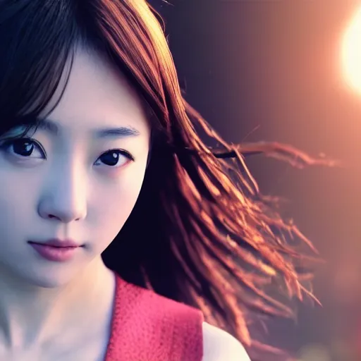 Image similar to a dynamic, epic cinematic 8K HD movie shot of close-up japanese beautiful cute young J-Pop idol AV actress girl face. Motion, VFX, Inspirational arthouse, at Behance, with Instagram filters