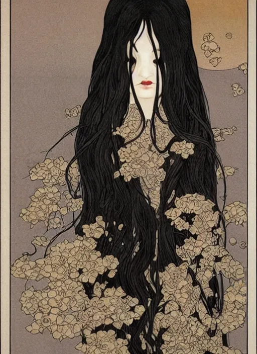Prompt: pop surrealism, muted colors seductive female, long hair, art by takato yamamoto, trevor brown