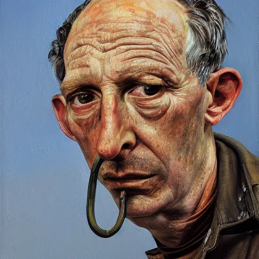 Prompt: high quality high detail painting by lucian freud, hd, portrait of a mechanic tired of work, photorealistic lighting