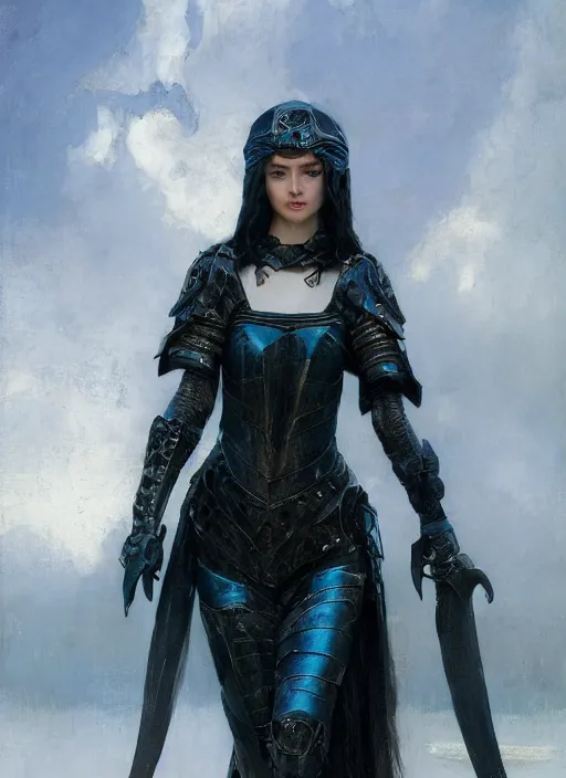 Prompt: beautiful blue eyed woman wearing simple black medieval armour, detailed by gaston bussiere, bayard wu, greg rutkowski, giger, maxim verehin, greg rutkowski, masterpiece, sharp focus, cinematic lightning