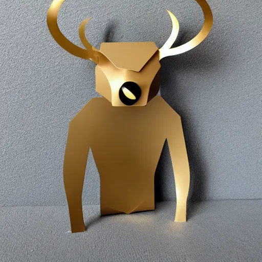 Prompt: a mechanical bear with horns, minimalist style, metal, 3D art