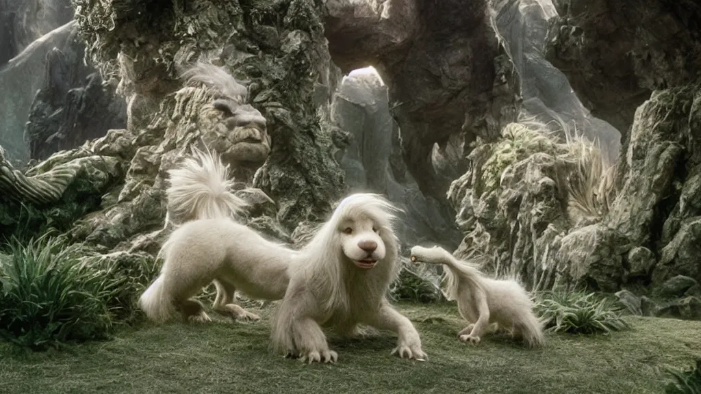 Image similar to falcor the luck dragon. the neverending story movie. sunlit undertones. wolfgang peterson. the dark crystal. 3 8 4 0. 2 1 6 0.