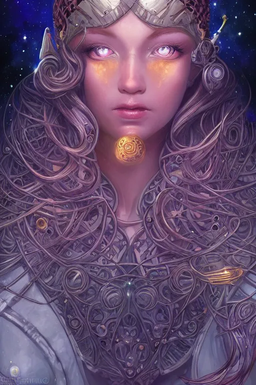 Prompt: Portrait of space Viking , D&D, sci fi fantasy, intricate, richly detailed colored 3D illustration of a beautiful ornated cute body with long metallic hair. background with completely rendered reflections, art by Range Murata and Artgerm highly detailed, digital painting, trending on artstation, sharp focus, illustration, style of Stanley Artgerm,