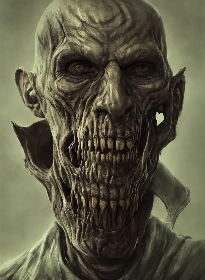 Prompt: a face portrait of a older man as an undead ghoul from skyrim, fantasy setting, beautiful face, serene colors, soft lighting, atmospheric, cinematic, moody, in the style of diego koi, gina heyer, luiz escanuela, art by alyssa monk, hyperrealism, rule of thirds, golden ratio, oil on canvas, 8 k