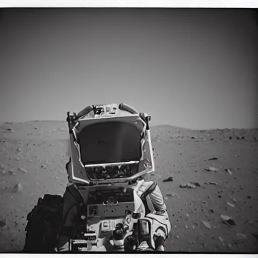 Prompt: selfie taken on mars before alien attack, polaroid, dust and scratches, sharp