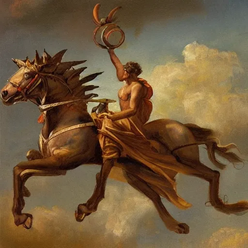 Prompt: Ancient roman flight machine, oil painting