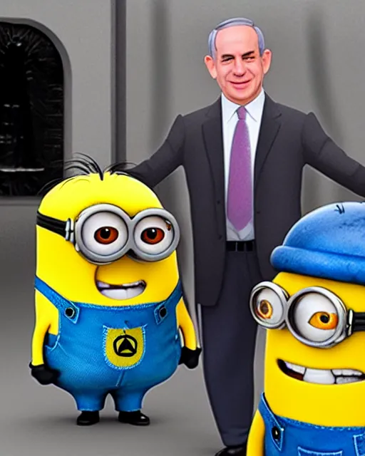 Image similar to a minion that looks exactly like benjamin netanyahu