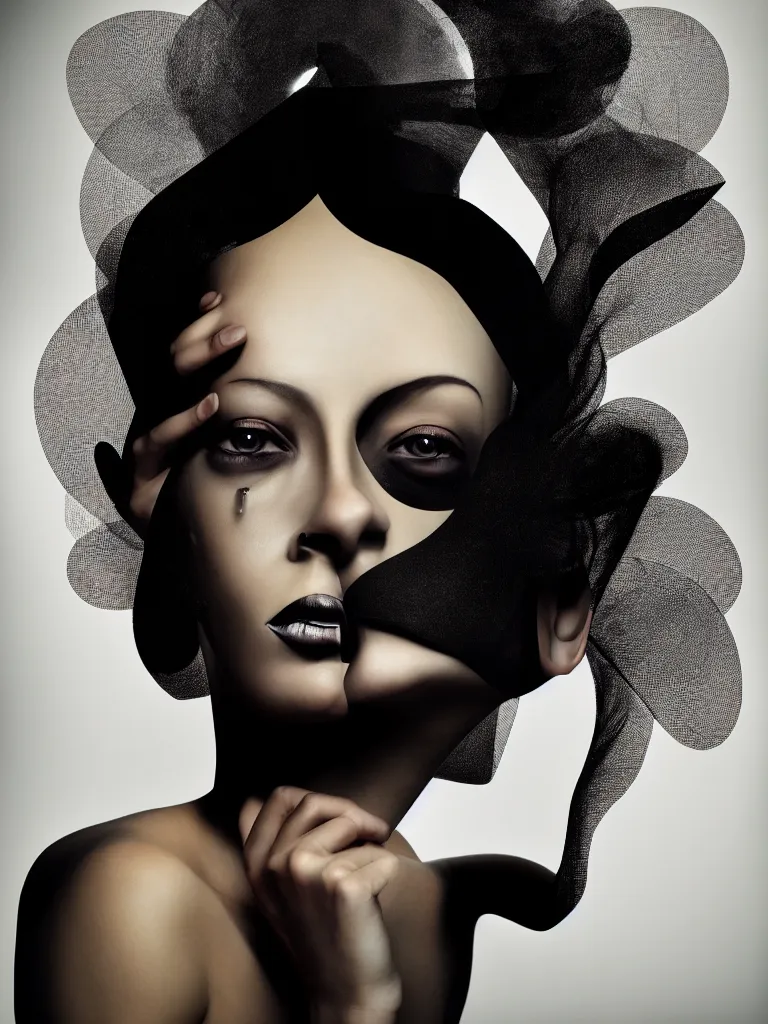 Prompt: portrait of a woman by ingrid baars, high contrast, photography, dark, portrait, surrealism, figurativism, 8 k