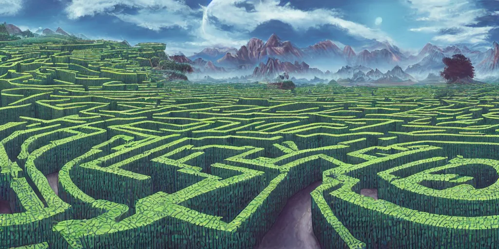 Image similar to the grand landscape of the endless maze, art by kotaro chiba