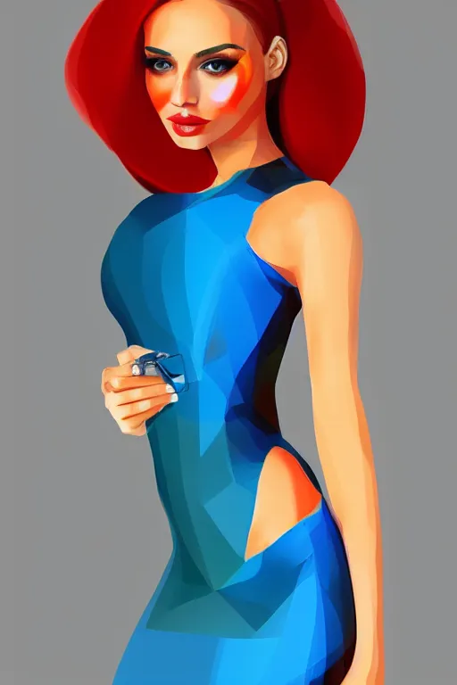 Prompt: full length portrait of very very very very very beautifully female with amazing body figure wearing tight dress, digital painting, trending on art station and devian art, pop art, low polygons illustration