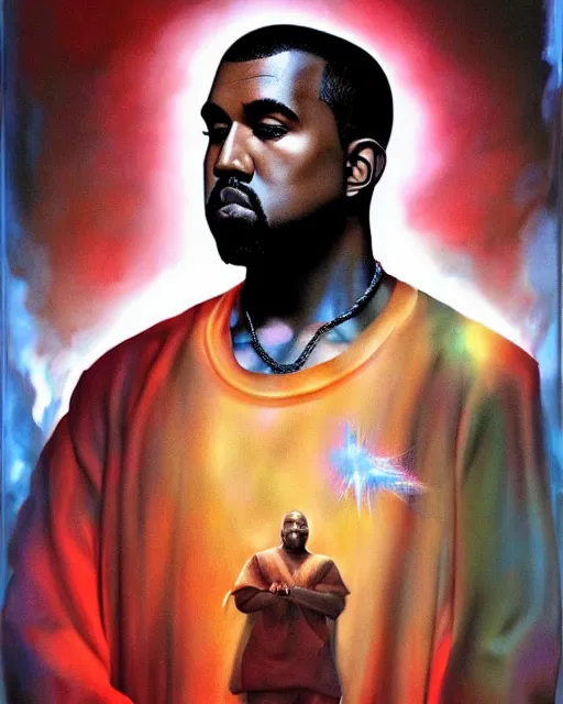 Image similar to kanye west, airbrush, drew struzan illustration art, key art, movie poster