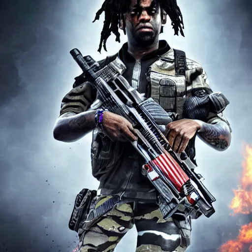 Prompt: Chief Keef in Call of duty war zone 4K quality super realistic