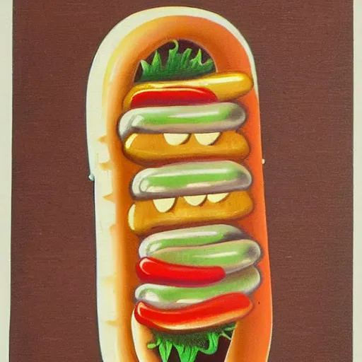 Image similar to beautiful vintage hot dog painting by isami kondo