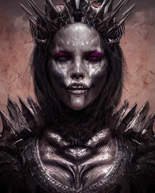 Image similar to headshot portrait of nightmare queen inspired by heresy and occult, detailed, textured, realistic, unreal engine, cgsociety, cinematic lighting, concept art