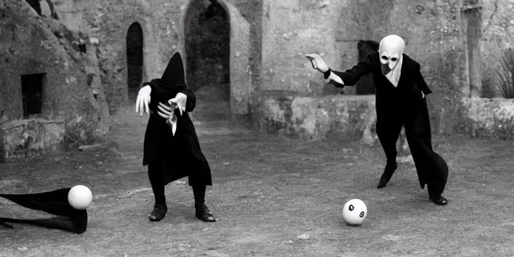 Image similar to nosferatu is playing petanque balls in south of france