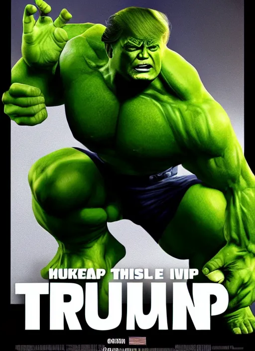 Image similar to donald trump as the hulk, green, superhero movie poster still, 4 k