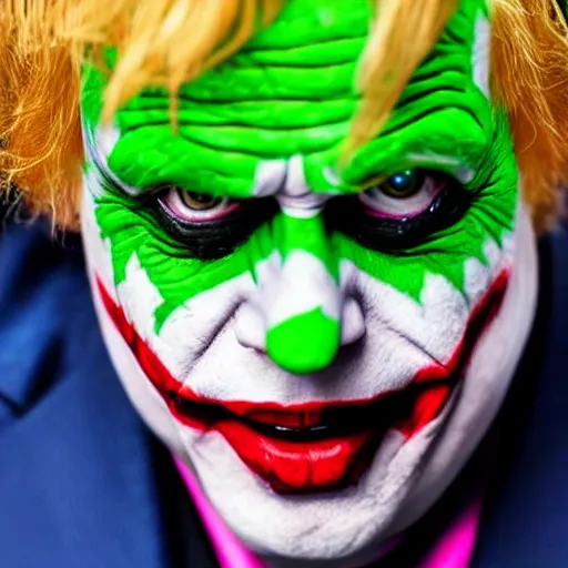 Image similar to boris johnson as the joker, super villain, dc comics, marvel, photorealistic, villain, 8 k