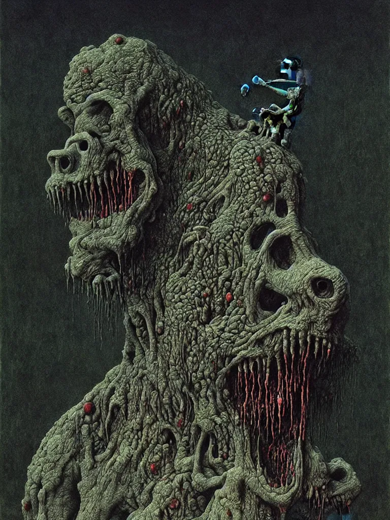 Prompt: horrid, abominable, disgusting, vile, revolting, fanged creature, beksinski