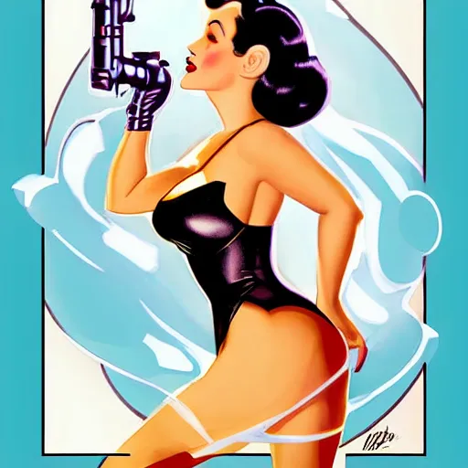 Prompt: a retro sci - fi pinup illustration of dita von teese in the style of alberto vargas.