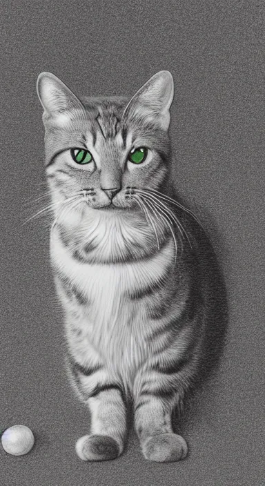 Image similar to highly detailed full body realistic pencil sketch of a beautiful cat with big green eyes in front of the universe