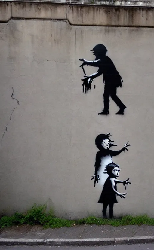 Image similar to wall with famous banksy graffiti