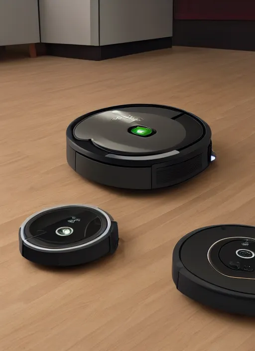 Image similar to A Roomba with a four robot spider legs, 3D Product, professional render, studio quality, octane render