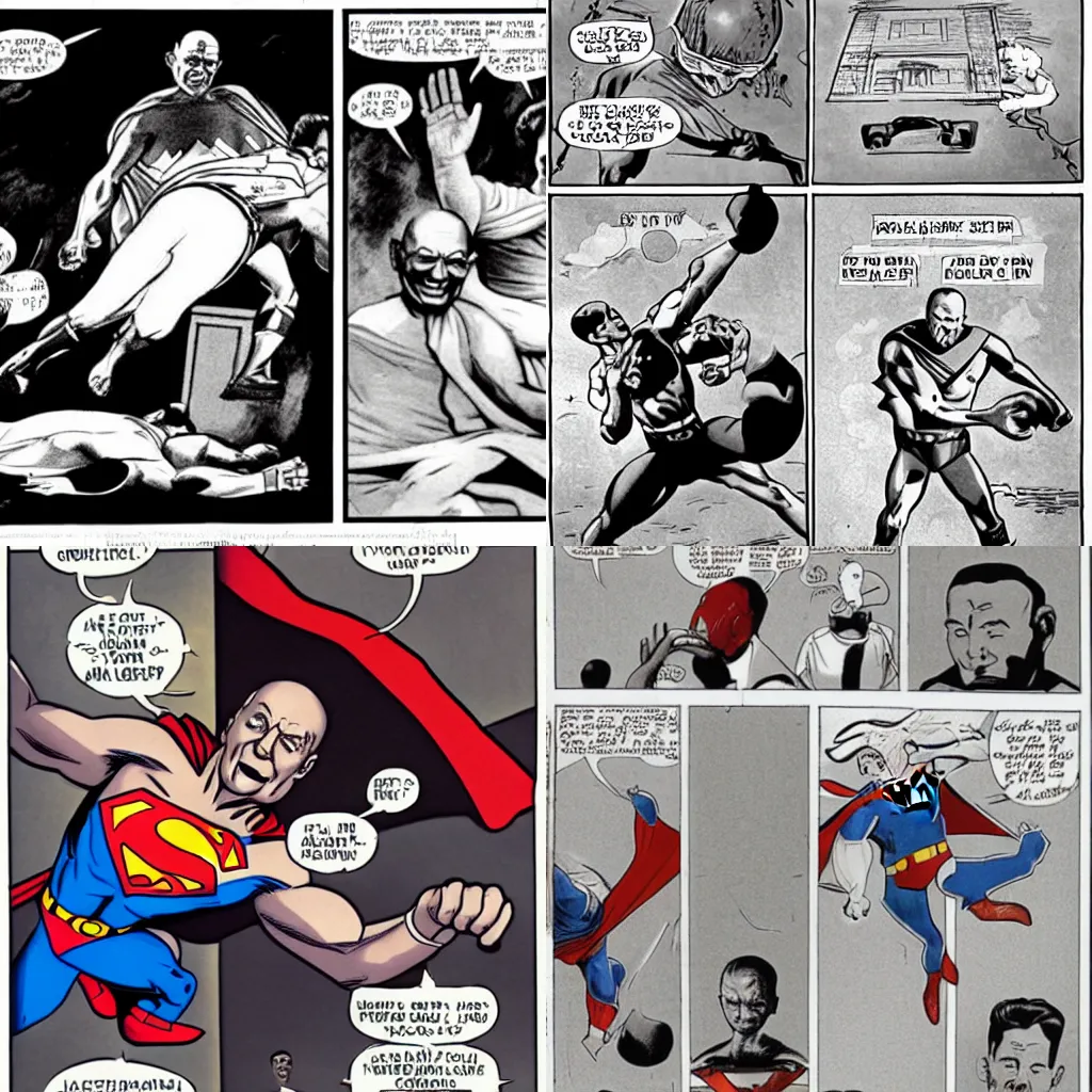 Prompt: Ghandi kicking superman in the nuts