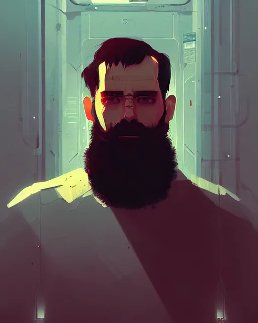 Prompt: a bearded man, sci - fi mechanical parts digital painting by ilya kuvshinov greg rutkowski wlop james j