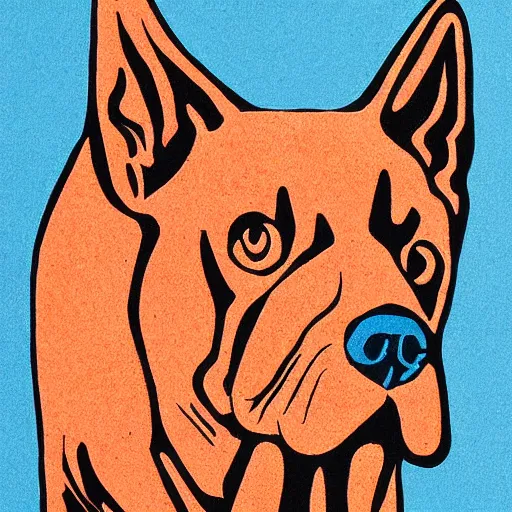 Prompt: dog linocut print by Samuel Jessurun de Mesquita