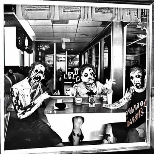 Image similar to 1990's diner full of zombies