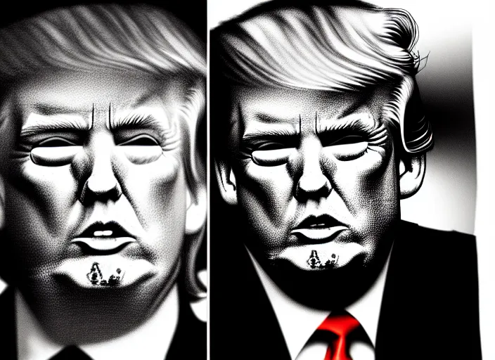 Image similar to an extremely detailed masterpiece grunge drawing of donald trump, in the style of richard avedon, after life, loony toons style, horror themed, detailed, elegant, intricate, trending on artstation, 4 k