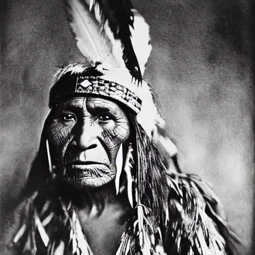 Prompt: vintage photo of a native american by edward s curtis, photo journalism, photography, cinematic, national geographic photoshoot