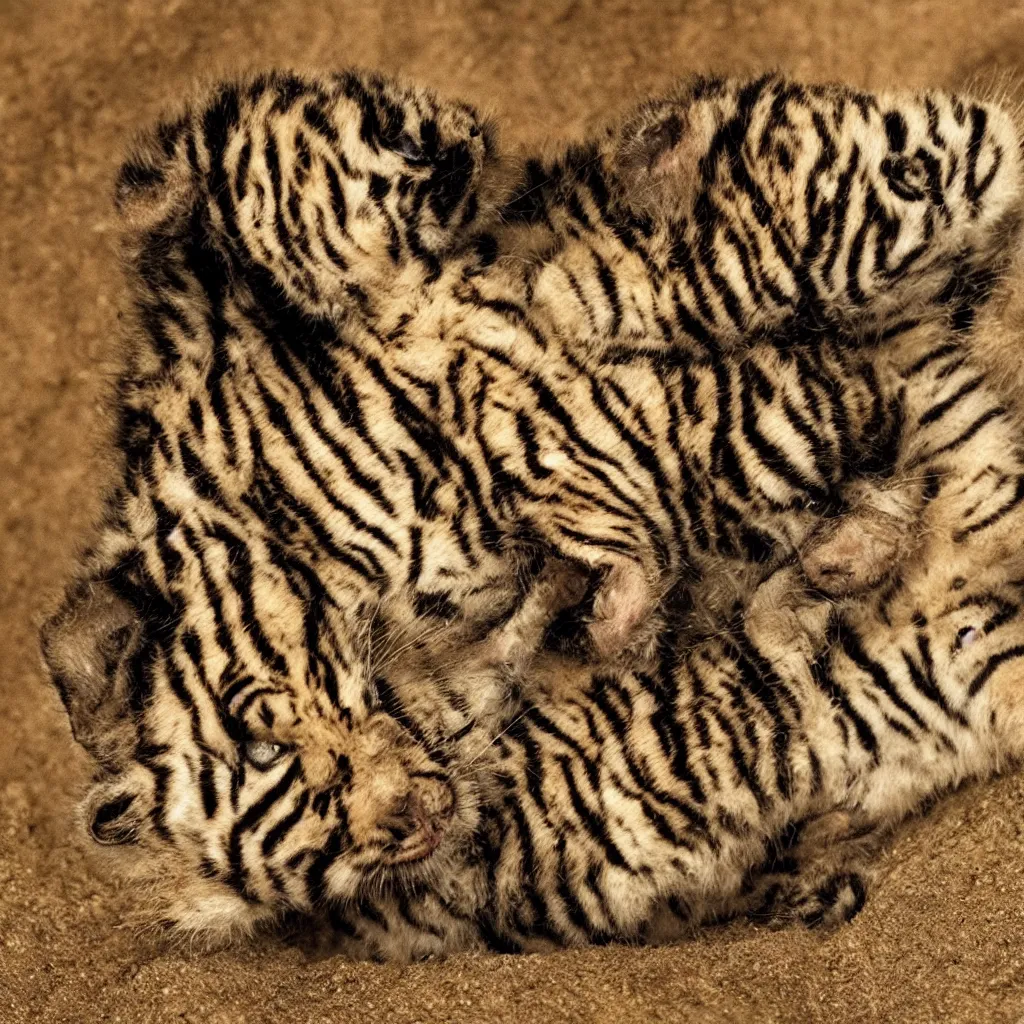 Bengal Tiger Cub On Sleeping Mother by Suzi Eszterhas