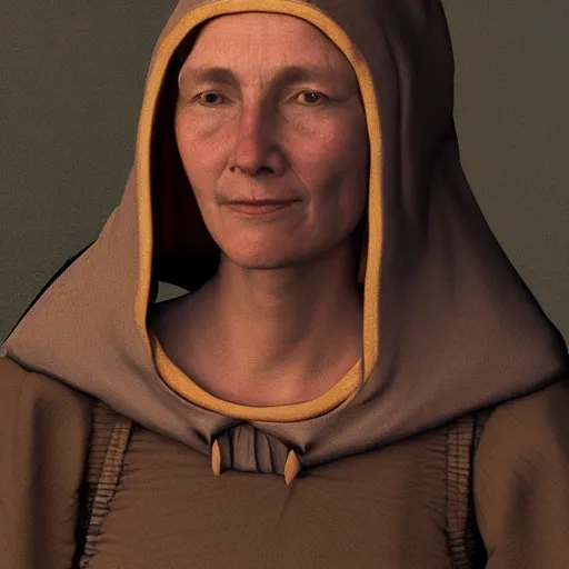 Prompt: a medieval peasant woman with a look of quiet determination, low poly portrait