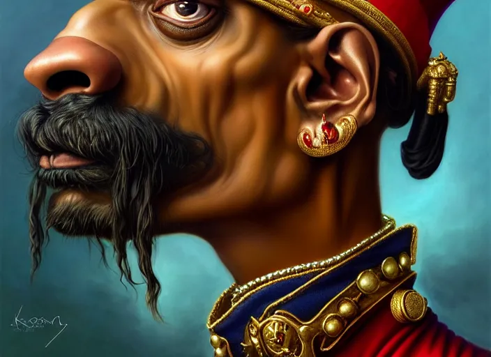 Prompt: snoop dog dressed as napoleon, intricate, elegant, highly detailed, centered, digital painting, artstation, concept art, smooth, sharp focus, illustration, artgerm, tomasz alen kopera, peter mohrbacher, donato giancola, joseph christian leyendecker, wlop, boris vallejo