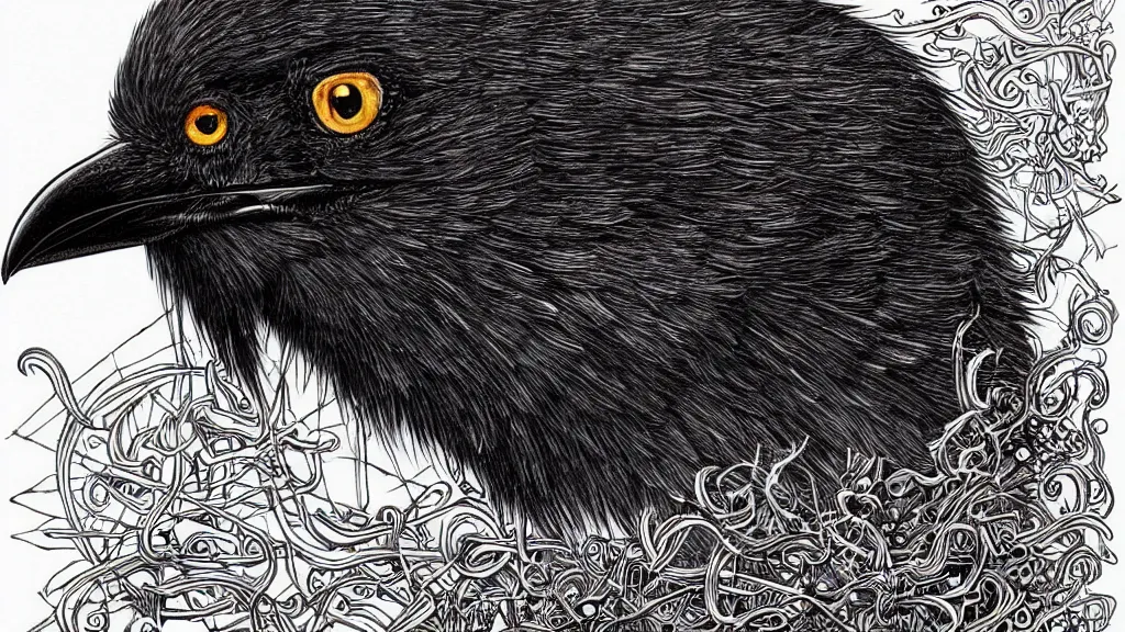 Image similar to highly detailed illustration of a crow by aaron horkey