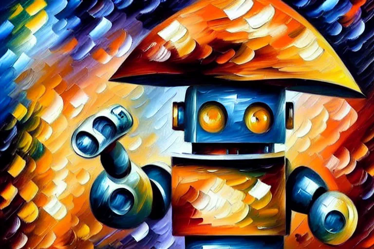 Image similar to a cute little robots painting by leonid afremov