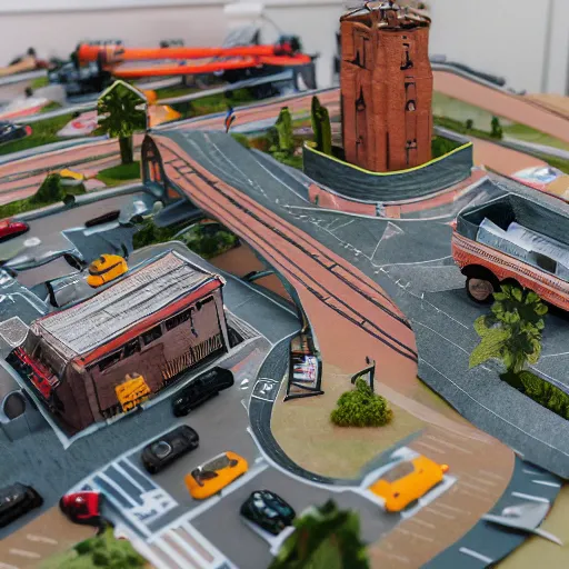 Image similar to paper craft diorama of a city with people and cars