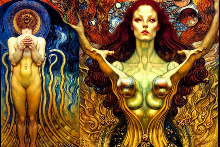 Image similar to Divine Chaos Engine by Karol Bak, Jean Delville, William Blake, Gustav Klimt, and Vincent Van Gogh, symbolist, visionary