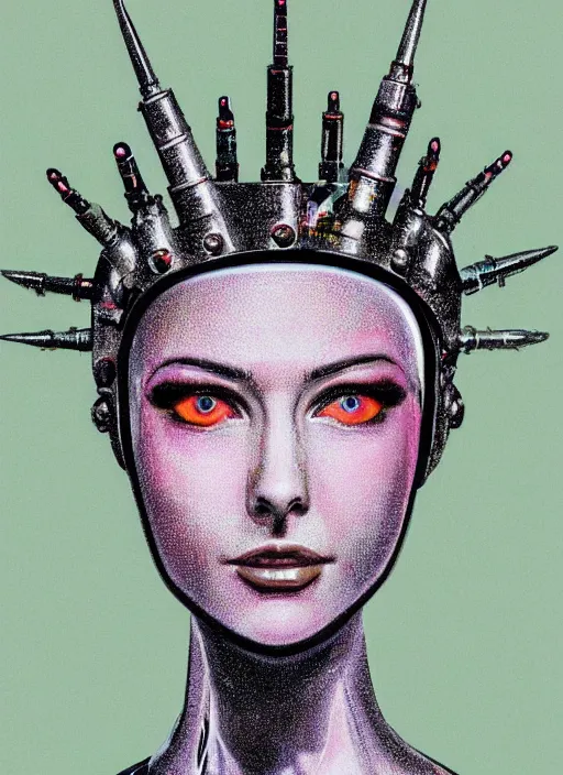 Image similar to portrait of robot queen sodium dome headlights for eyes