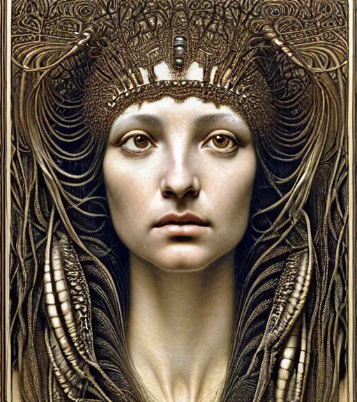 Prompt: detailed realistic beautiful cleopatra face portrait by jean delville, gustave dore, iris van herpen and marco mazzoni, art forms of nature by ernst haeckel, art nouveau, symbolist, visionary, gothic, neo - gothic, pre - raphaelite, fractal lace, intricate alien botanicals, ai biodiversity, surreality, hyperdetailed ultrasharp octane render