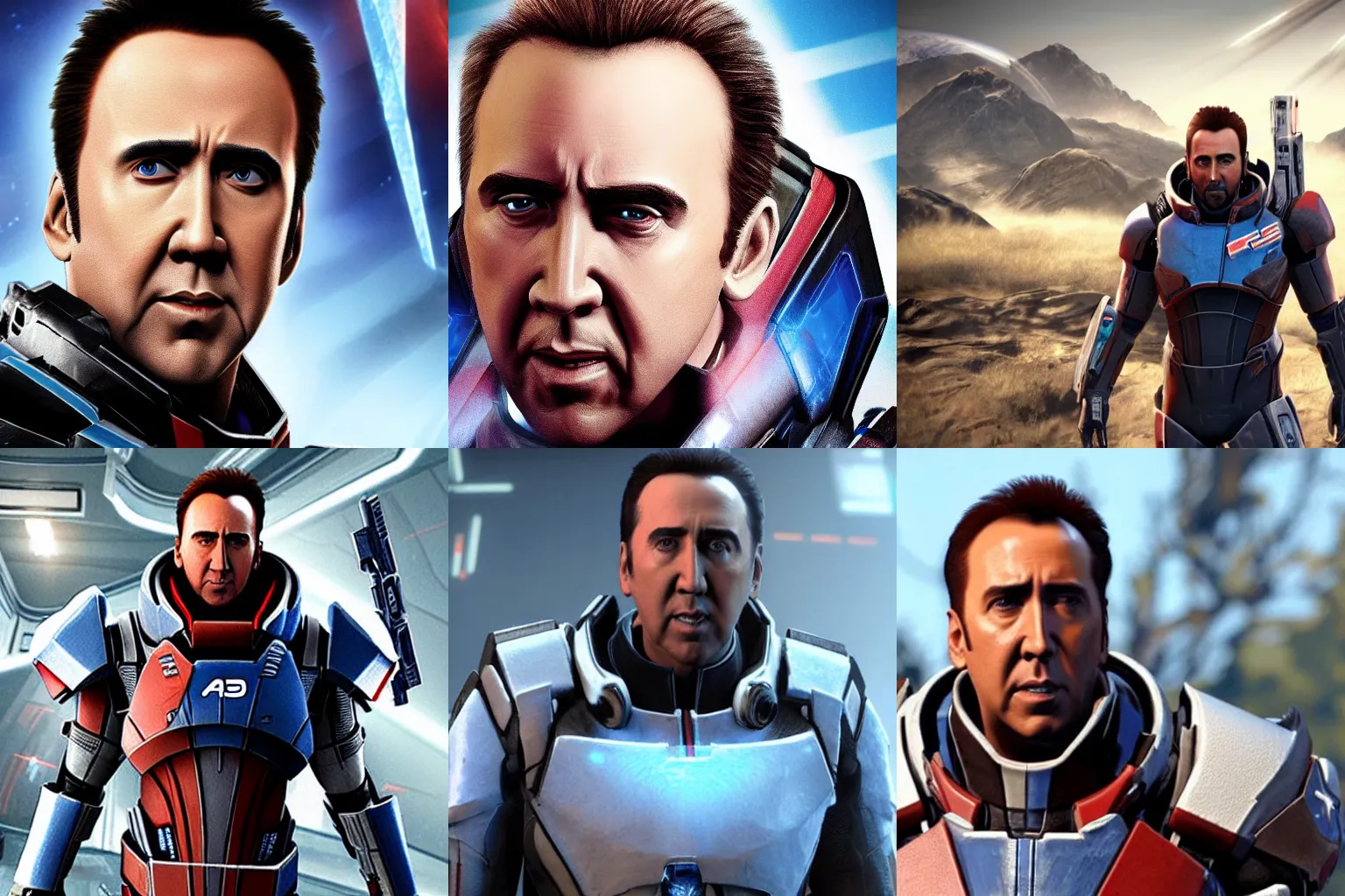 Prompt: Nicolas Cage in Mass Effect: Andromeda