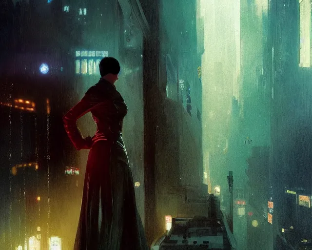 Image similar to 2 0 1 8 blade runner movie still girl look at the cityscape from roof perfect face fine realistic face pretty face neon puffy jacket blue futuristic sci - fi elegant by denis villeneuve tom anders zorn hans dragan bibin thoma greg rutkowski ismail inceoglu illustrated sand storm alphonse mucha