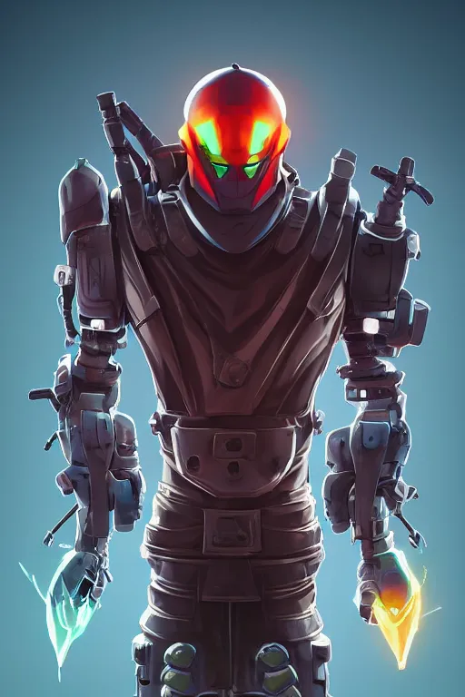 Image similar to epic mask helmet robot ninja portrait stylized as fornite style game design fanart by concept artist gervasio canda, behance hd by jesper ejsing, by rhads, makoto shinkai and lois van baarle, ilya kuvshinov, rossdraws global illumination radiating a glowing aura global illumination ray tracing hdr render in unreal engine 5