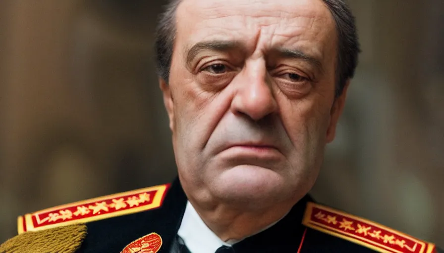 Image similar to hyper-realistic and anamorphic 2010s movie still close-up portrait of a sovietic general, by Paolo Sorrentino, Leica SL2 50mm, beautiful color, high quality, high textured, detailed face