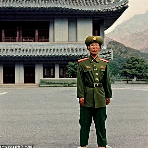 Prompt: A film photography from the 90's of a North Korean resistance rebel soldier photo by Slim Aarons, award winning, good composition, catolog