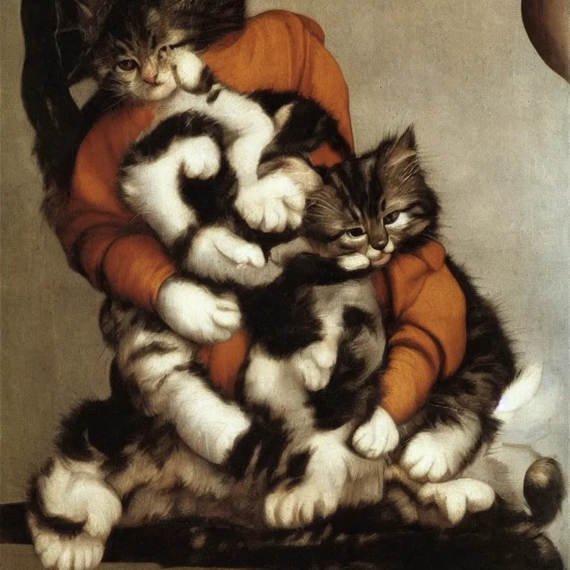 Image similar to studio portrait of an extremely cute kitten; extremely detailed; oil painting by Michelangelo Merisi da Caravaggio