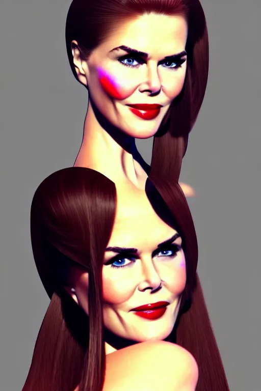 Image similar to mix of beautiful young maria shriver, mariel hemmingway, brooke shields, nicole kidman and elle macpherson as a dominatrix, thin lips, hair tied up in a pony tail, dark blonde hair, colorful, deviantart, artstation, cgsociety