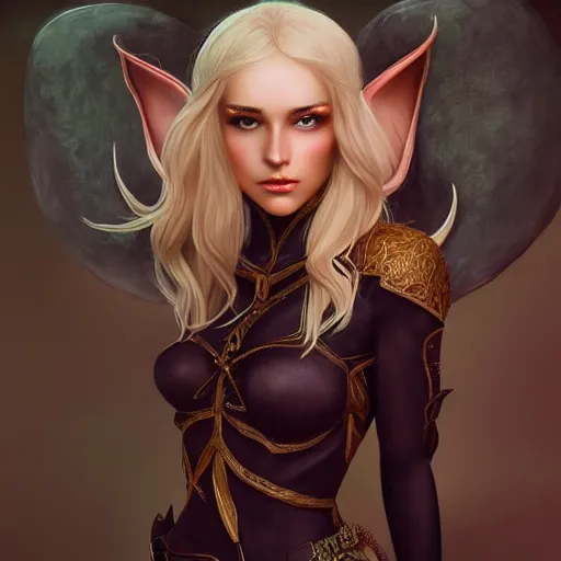 Image similar to beautiful Elf, blonde hair, dark fantasy, feminine figure, gorgeous, pretty face, beautiful body, revealing outfit, high detail, realistic, cgsociety, artgerm, trending on artstation