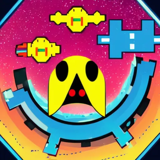 Prompt: pacman in space with galaga ship